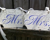 MR and MRS 9 x 7 Chair Signs WEDDING Signs Hand Painted Bride and Groom