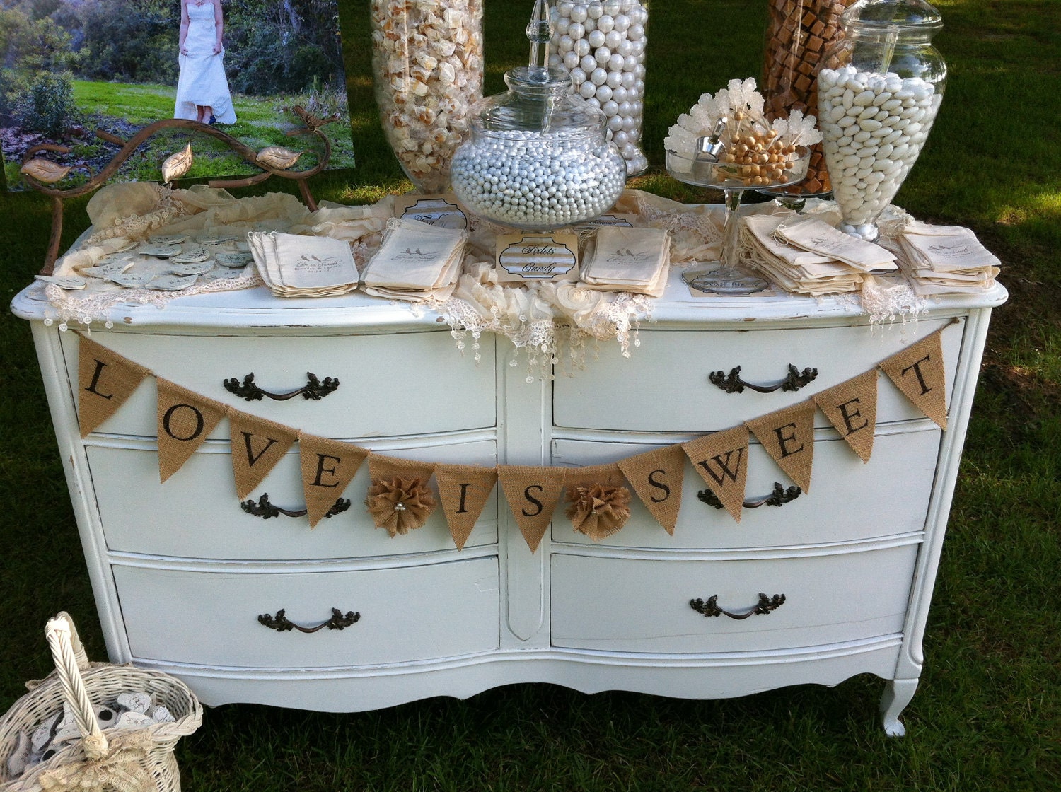 LOVE is SWEET Wedding Candy Bar Sign Burlap Banner