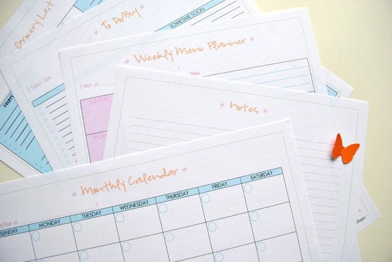 PLANNER REFILLS- full size basic set 5 printable pdf calendar templates