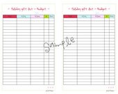 HOLIDAY GIFT LIST & budget - half size planner pdf template