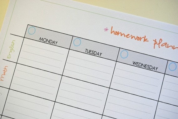 Printable homework planner template