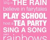 Subway Art Family Rules Girls's Life - Playroom / Nursery / Girl Room Decor - 8"x10" Art Print Poster