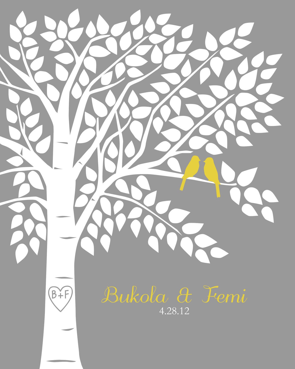 Guest Book Tree Personalized Wedding Print - 16x20 - 150 Signature Keepsake Guestbook Poster