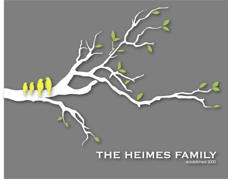 Personalized Love Bird Family Tree Branch - Anniversary Gift - Housewarming Gift - 11"x14"