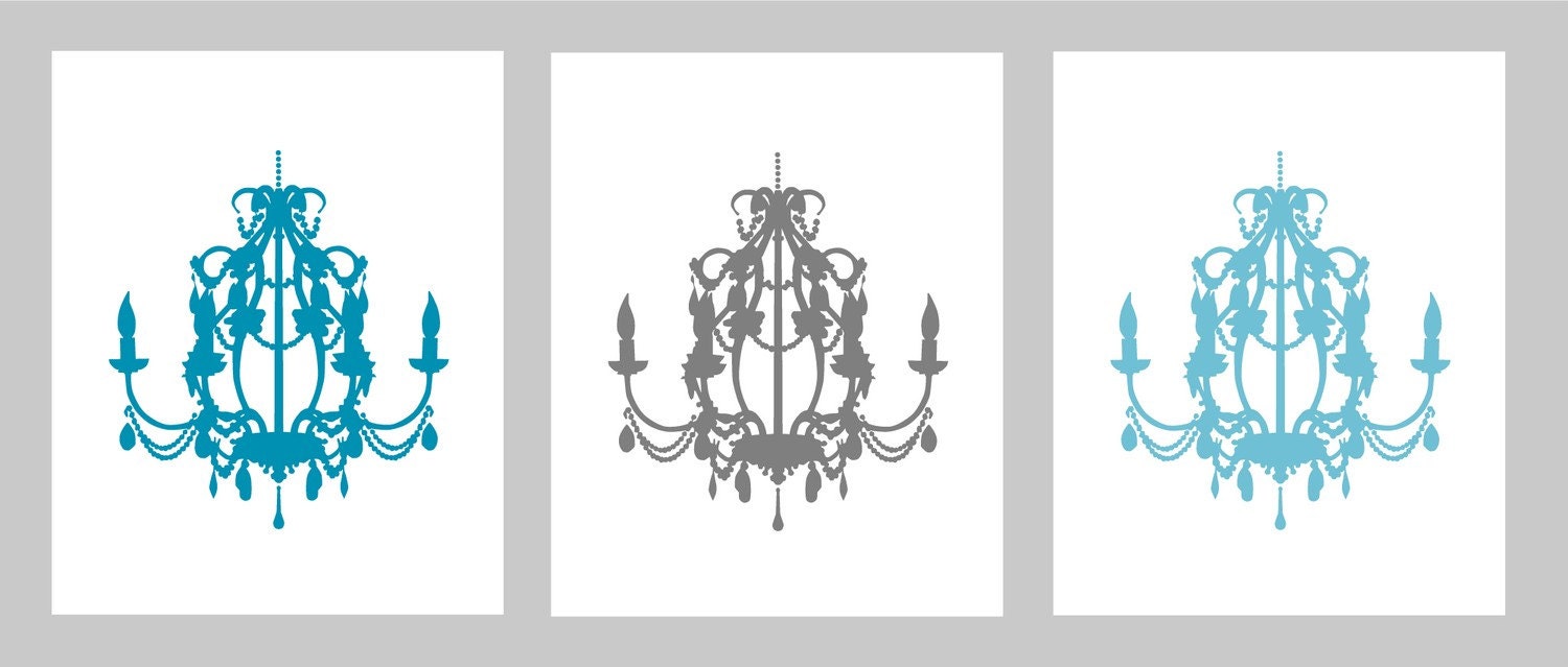 Chandelier Silhouette Series - Set of three 8x10s - Perfect for Modern Nursery or Dining Room - Available in any colors