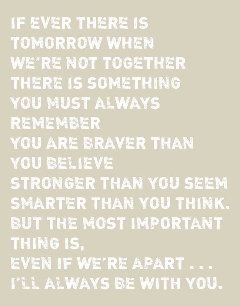 Inspirational Quote for Nursery - You Are Braver Than You Believe - Winnie the Pooh Quote - 8"x10"
