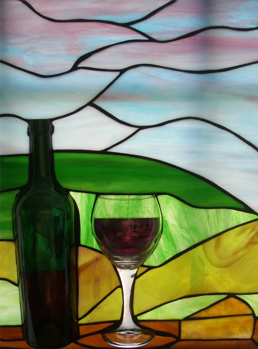 Wine and Cheese Stained Glass 3D Panel by ptaliaferro on Etsy