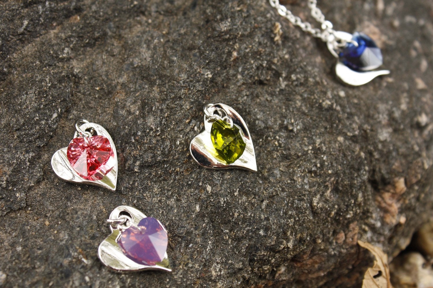 Valentine Double Heart Charm Necklace Crystal & Silver - Available in more colors