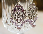 Lavender Chandelier Earrings in Silver with Swarovski Crystals