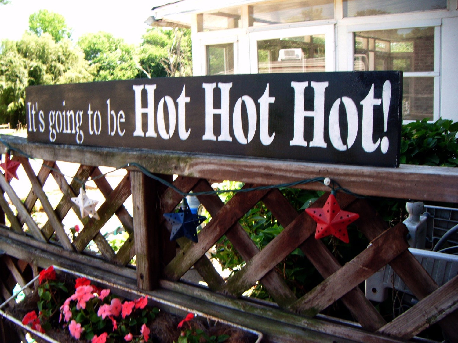 Hot Tub Sign, Pool Sign, Bathroom art,  handpainted sign, large 6 x 36  - " It's going to be HOT HOT HOT "  - Primitive Folk Art wooden sign