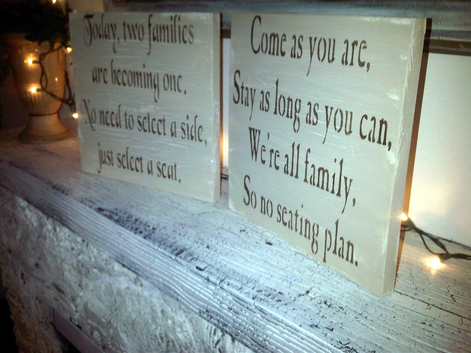 Wedding Seating plan sign set, Rustic Country Wedding signs "Come as you are...No seating plan" & "Today, two families are becoming one..."