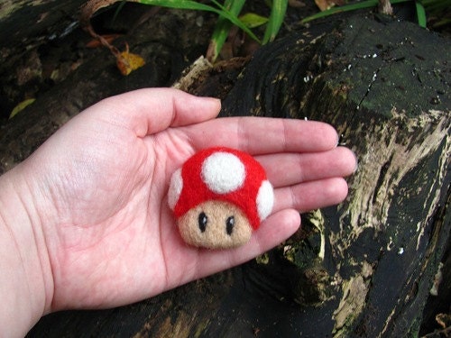 Super Mario Mushroom needle felted brooch
