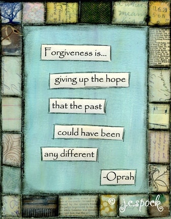 Mixed Media Art: Forgiveness Oprah quote - 5x7 print - Whimsical Art, Folk Art, Inspirational Art, Wall Art - blue