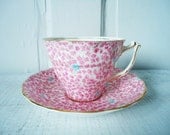 Vintage Pink and Turquoise Chintz Teacup and Saucer