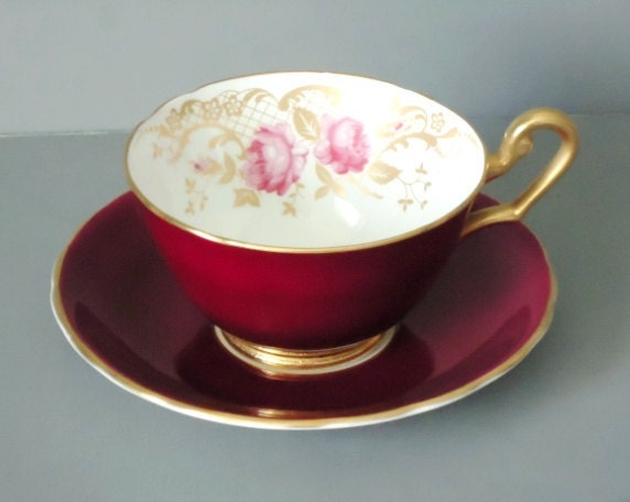 Red cup and  Saucers Vintage Ruby saucer  Saucer Red Tea Teacups and  ruby vintage   red and Cup Set