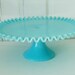Vintage Turquoise Blue Fenton Milk Glass Cake Stand