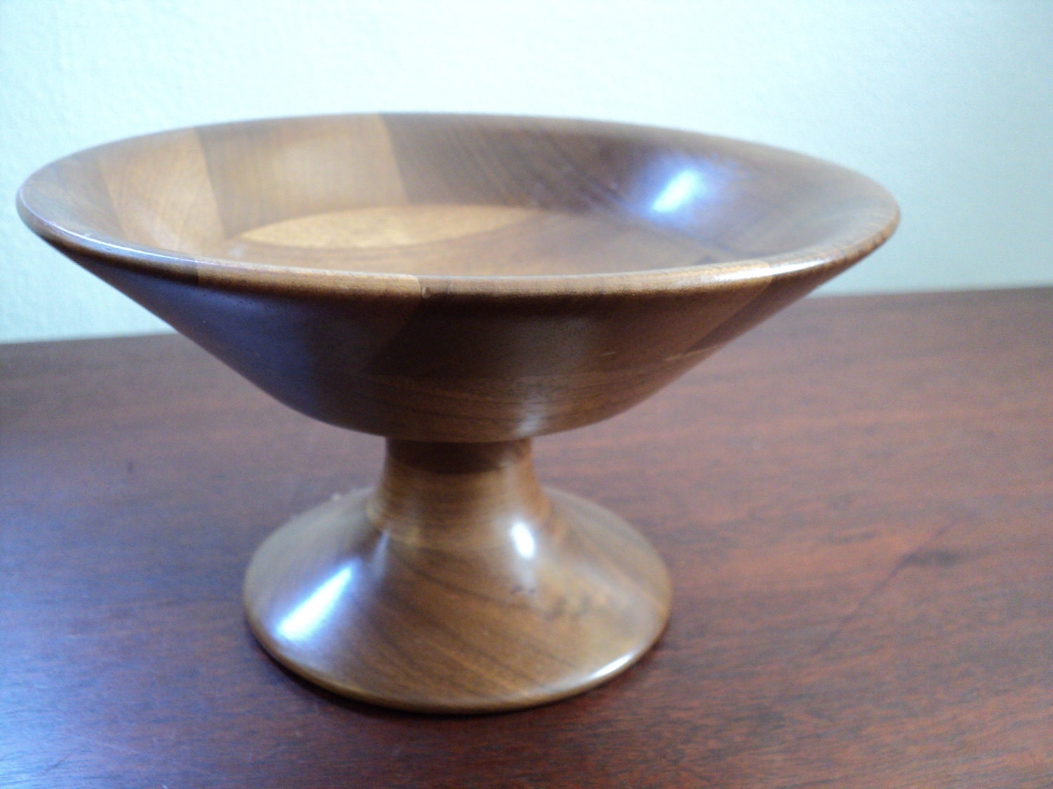 Beautiful,  naturally...vintage solid american walnut wood pedestal bowl