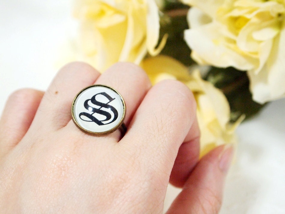 Custom Initial Ring in Old English Font - Letter S (You can choose your own letter)