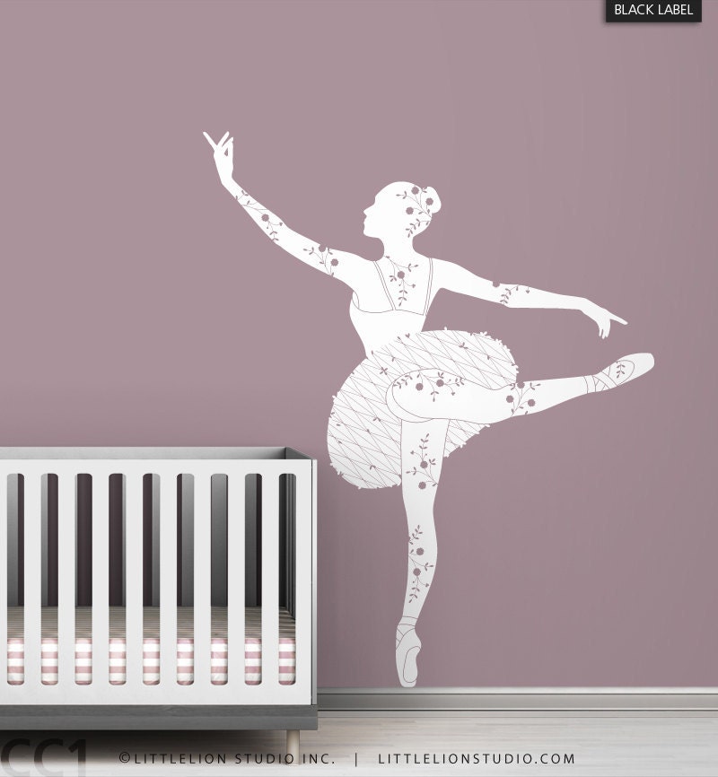Kids wall decal ballerina silhouette white classic chic baby girl room decor  - Black Label Ballerina