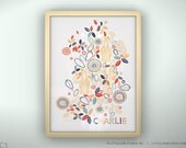Children's wall art custom baby name giraffe flowers art print kids wall art  - Unframed 11 3/4  x 15 3/4" - Zulu