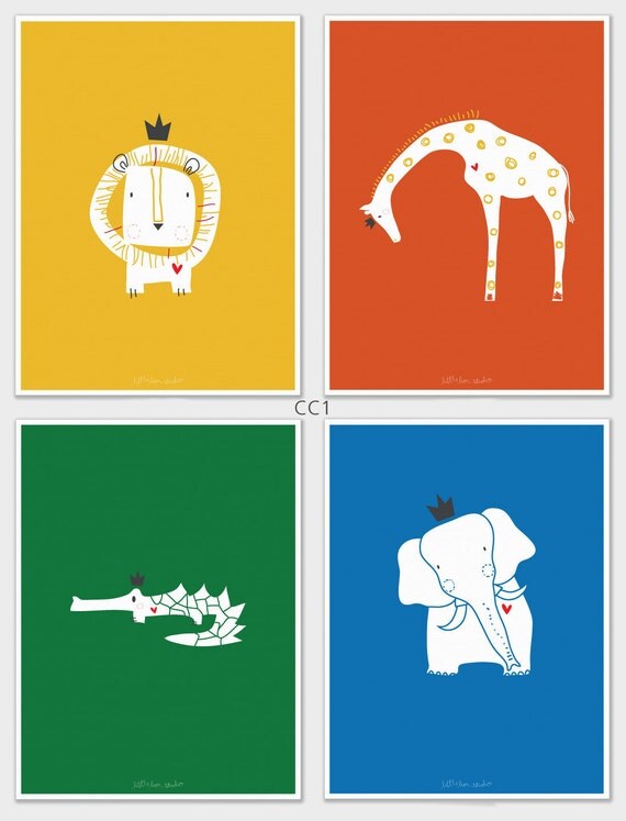 Baby wall art prints lion giraffe elephant crocodile wall decor safari children art - Unframed 11 3/4  x 15 3/4" - Royal Safari Art Prints