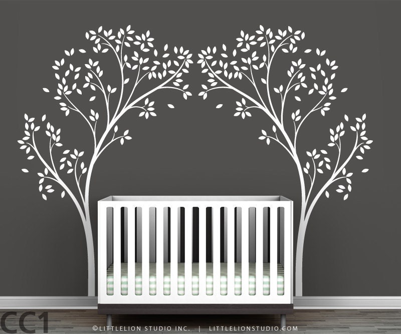 Tree Canopy Portal Wall Decal - White tree decal, brown tree, lilac tree - Very large trees - Modern Nursery Wall Decor