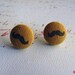 mustard yellow fabric button mustache earrings