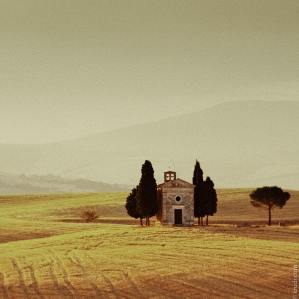 Old Chapel in the Tuscan Hills at Sunrise - Polaroid - Fine Art Photograph