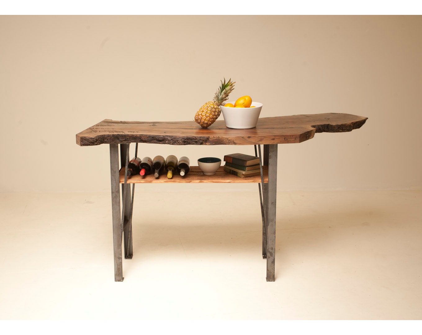 Reclaimed, Naturally Fallen Black Walnut and Blackened Steel Kitchen Island