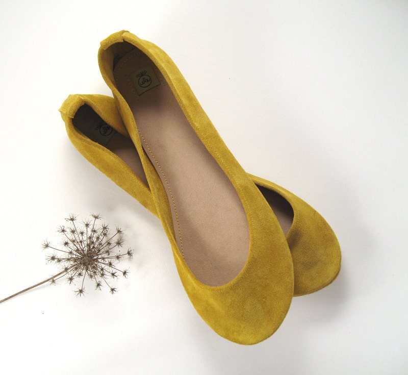 Sunflower Yellow Soft Leather Handmade Ballet Flats