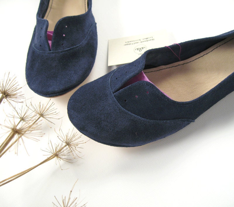 Navy Blue Soft Suede Handmade Oxfords Shoes