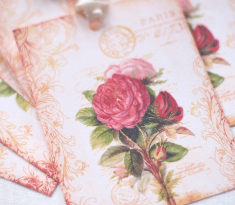 Paris Gift Tags French Rose Vintage Style Tags