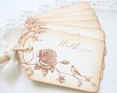 Shabby Chic Gift Tags Vintage Bird and Rose With Love Sepia and Cream All Occasion