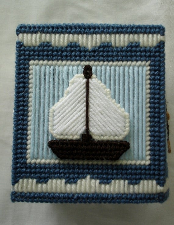 Nautical Tissue Box Cover made from Plastic Canvas