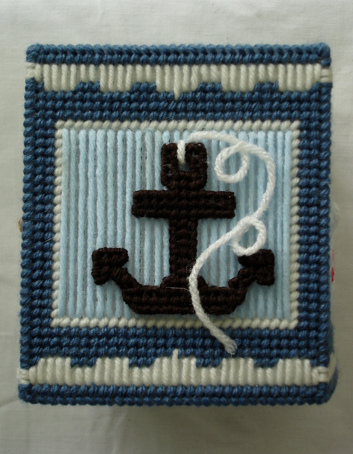 Nautical Tissue Box Cover made from Plastic Canvas