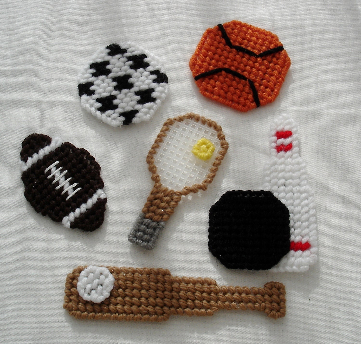 Set of Six Plastic Canvas Sports by LesleesCrafts on Etsy