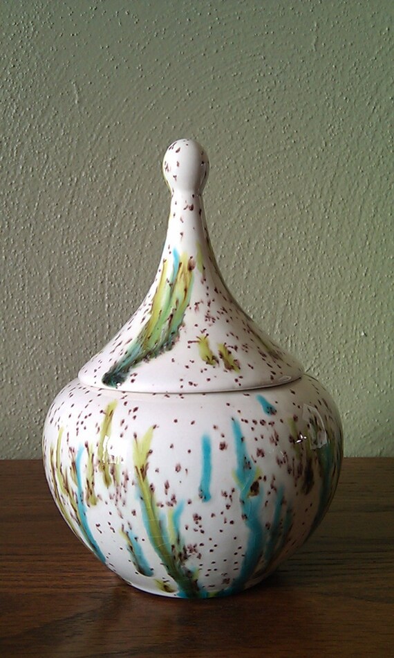 Vintage speckled vase candy dish with lid ceramic by JuneyWCleaver