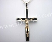 925 Sterling Silver Black Cross Gold Jesus Christ Croix