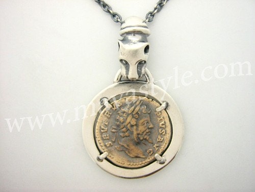 925 Silver Gold Emperor Septimius Severus Tiger Pendant