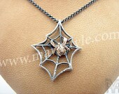 925 Sterling Silver & Gold Spider Web Pendant