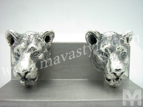 Sterling Silver Lioness Lion Tiger Cufflinks Cuff Links