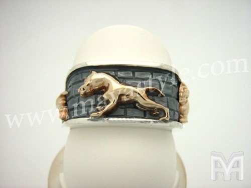 Sterling Silver Gold Pitbull Pit Bull Dog Animal Ring