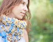 Chunky Shaggy Cowl Neckwarmer Fiber Art Blue Yellow Scarf winter fashion OOAK elitett tbteam teamcamelot
