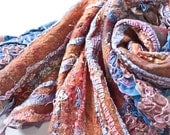 Nuno Felted Wool Scarf Fiber Art Colorful Folk Boho Gypsy Burgundy red blue Abstract Texture shabby chic OOAK