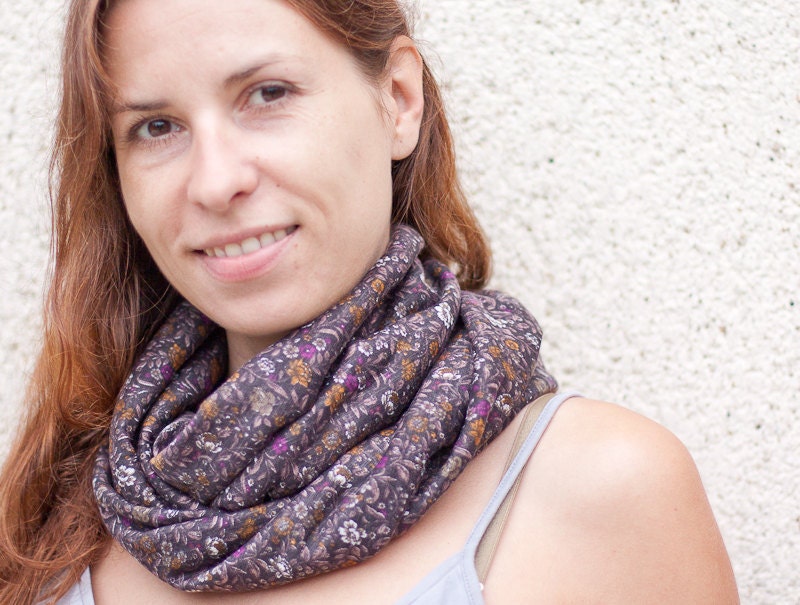 Versatile Scarf Cowl Loop Infinity Circle Liberty of London Floral Burgundy Vine Purple Chocolate
