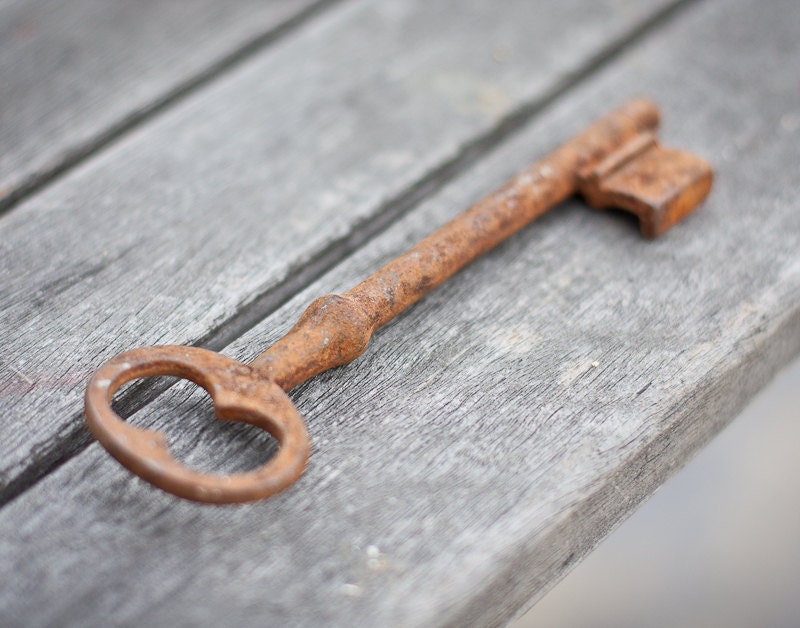 Vintage Skeleton French Key Big Huge Rusty Patina Antique Keys Steampunk Jewelry Art Book Mixed Media Romantic Home dark neutral