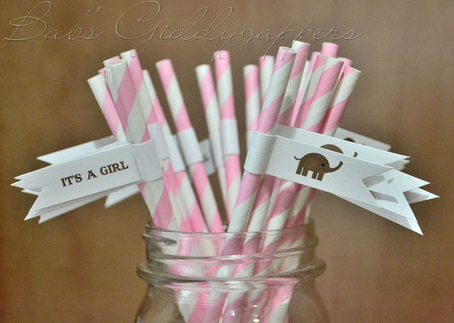 Pink and White Baby Shower Drinking Straws