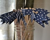 Navy with White Polka Dots Cupcake Flags
