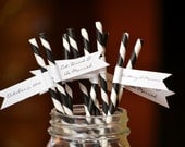 Black & White Stripe Straw with White Single Layer Flag