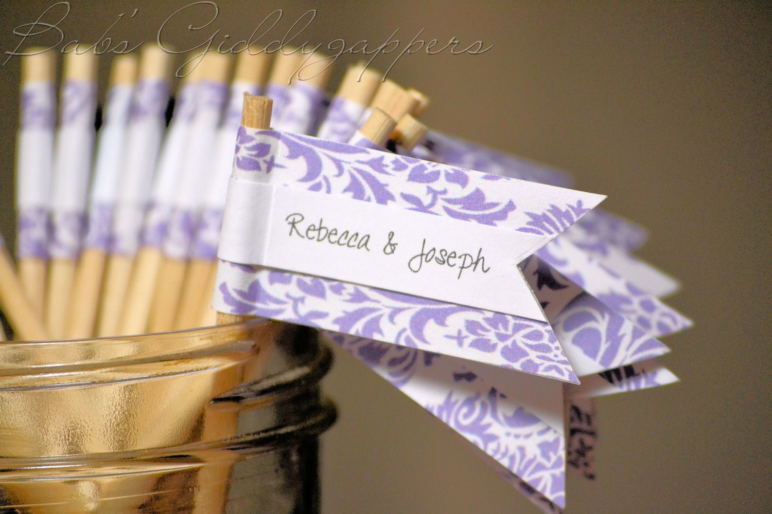 Purple & White Damask Cupcake Flags